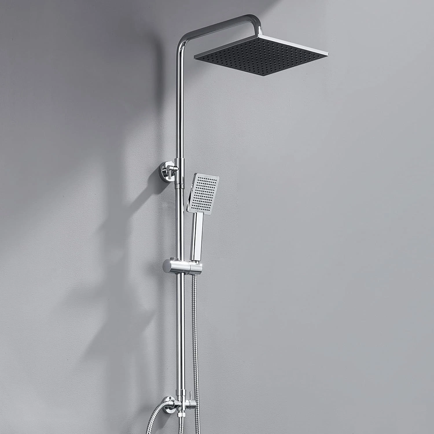 Adjustable Shower Riser Rail Kit 10" Rainfall Head Handheld Chrome Bathroom