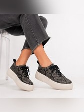 J/Slides NY Snakeskin Leather Platform Sneakers Women US 7M Lace Up Animal Print