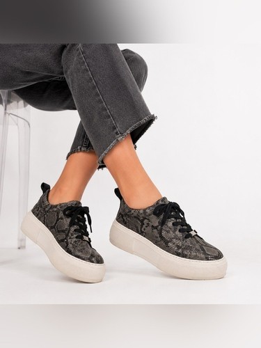 J/Slides NY Snakeskin Leather Platform Sneakers Women US 7M Lace Up Animal Print