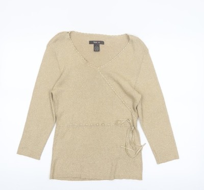 Style & Co Damen Pullover Beige L Wickeloptik V-Ausschnitt Seidenmischung