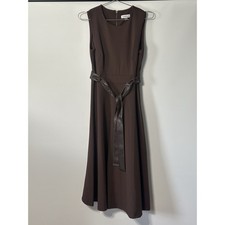 Calvin Klein Brown Sleeveless Tie Waist Midi Dress Size 4 Back Zip