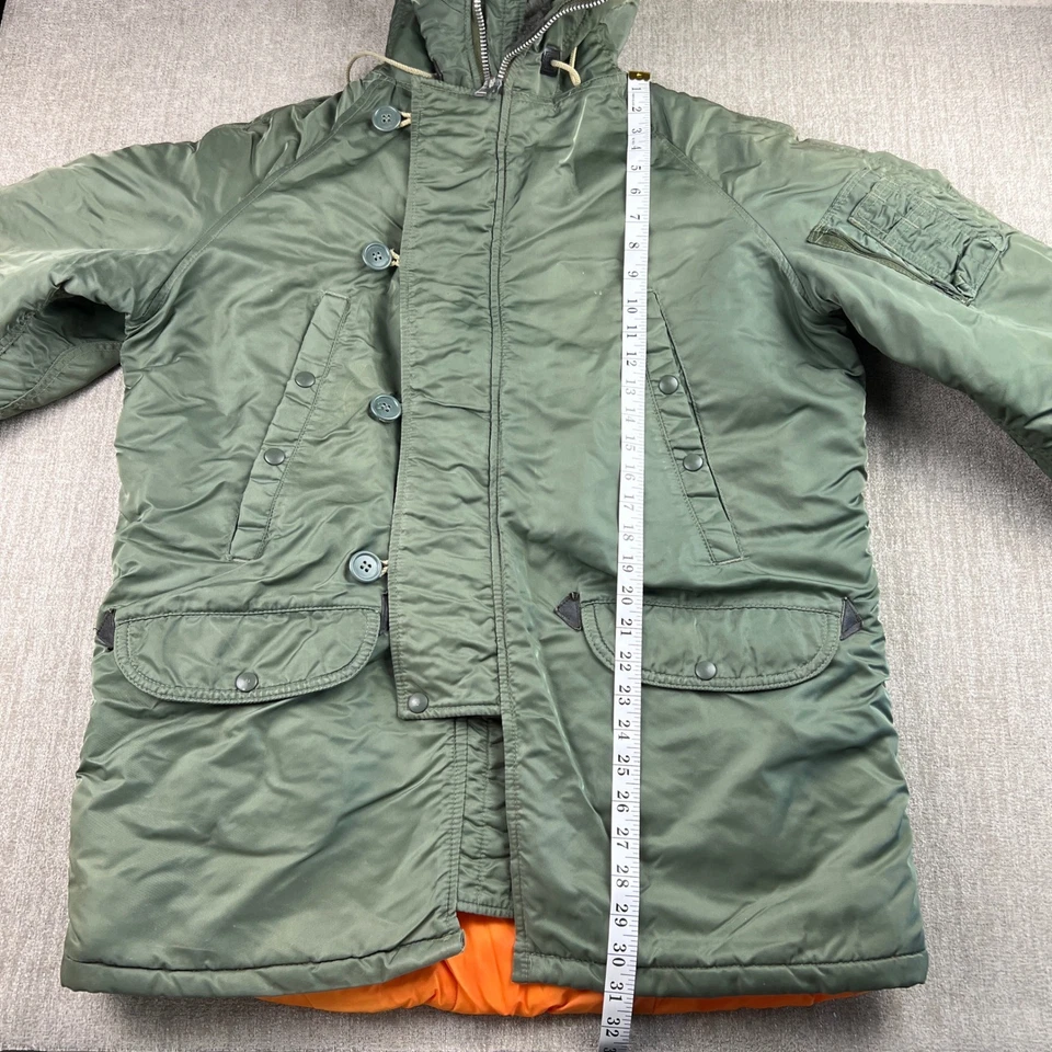 Vintage Mens N3B Parka Military Flight Jacket Fur Hood Orange Lining Size 40 - Image 3 of 4