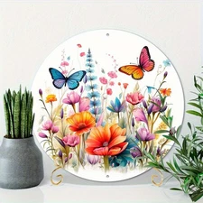 2D Flat, 1pc 8x8 Inch Aluminum Metal Wall Art - Vibrant Wildflower Garden Summer