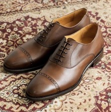 New Handmade Men's Brown Cowhide Leather Cap Toe Oxford Shoes Formal Dress Shoes