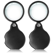Wapodeai 2pcs 10x Small Pocket Magnify Glass, 2 Count (Pack of 1), Black