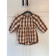 Riley + Cru Cinnamon Brown Checkered Bubble Romper Size 6-12 Months