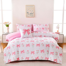DORCAS Bow Comforter Set Twin Bed in A Bag for Girls,6 Pieces Pink Bow Bedding S