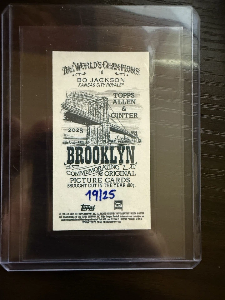 2025 Topps Allen And Ginter Bo Jackson Brooklyn Back Mini 19/25 - Imagem 2 de 2