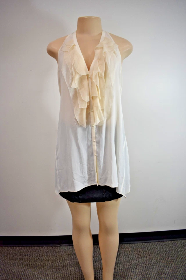 Vince Silk Chiffon Ivory Color Ruffle Top Size XSmall On Sale sf - Image 2 of 4