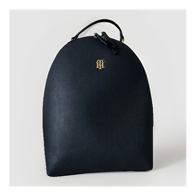 Tommy Hilfiger BLACK Pebbled Logo Backpack Zip Top Handle Gold Hardware Medium