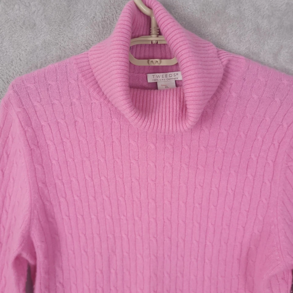 Suéter feminino Tweeds XL rosa cashmere gola alta cabo malha pulôver 2 camadas - Imagem 4 de 4