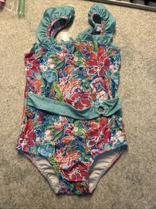 Sweet Honey Girls 8 Preppy Bright Beach Print Swimsuit