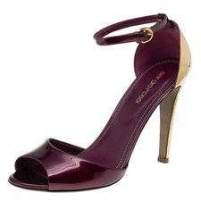 Sandali alla caviglia Sergio Rossi bordeaux vernice pelle tacco metallo misur...