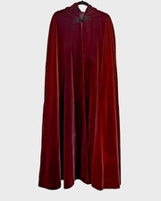 VTG Medieval Rich Red Burgundy Velvet Hooded Cloak Cape Satin Lining Arm Holes