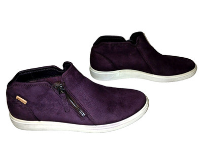ECCO Women Soft 7 Zip Low Bootie 9 Extra Width Purple Nubuck Leather Comfort