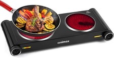 CUSIMAX Double Hobs with Concealed Handle, 2400W Electric Hob, Hot Plate for Coo