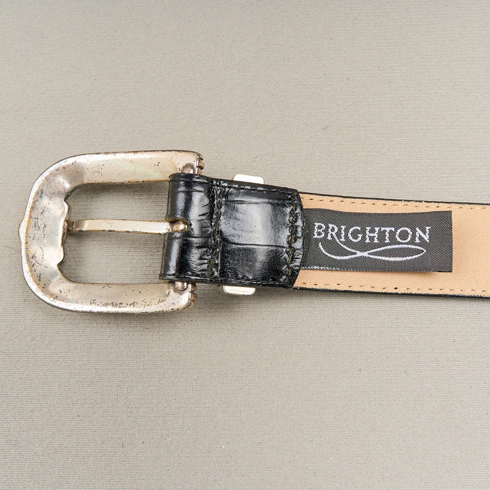 Cinto Brighton Feminino S Preto Marrom Fivela de Prata em Relevo EUA - Imagem 4 de 4