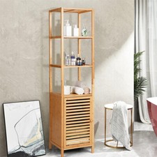 Bamboo Bathroom Storage Cabinet Tall Slim Cabinet w/ Shutter Door 4 Tier Shelves
