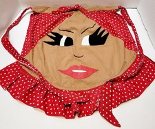 Vintage Handmade Apron Woman Face Anthropomorphic Red Polka Dot Ruffled