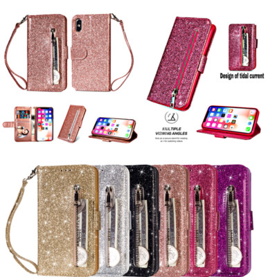Cover For Samsung A5 A6 A7 A8 M91 M40 M30 PU Leather Glitter Wallet Phone  Case
