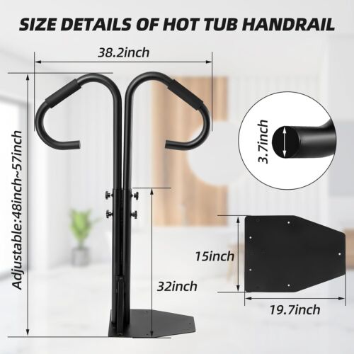 Adjustable Hot Tub Handrails 45-53” with Dual-Purpose 360° Swivel Safety Railing - Picture 4 of 9