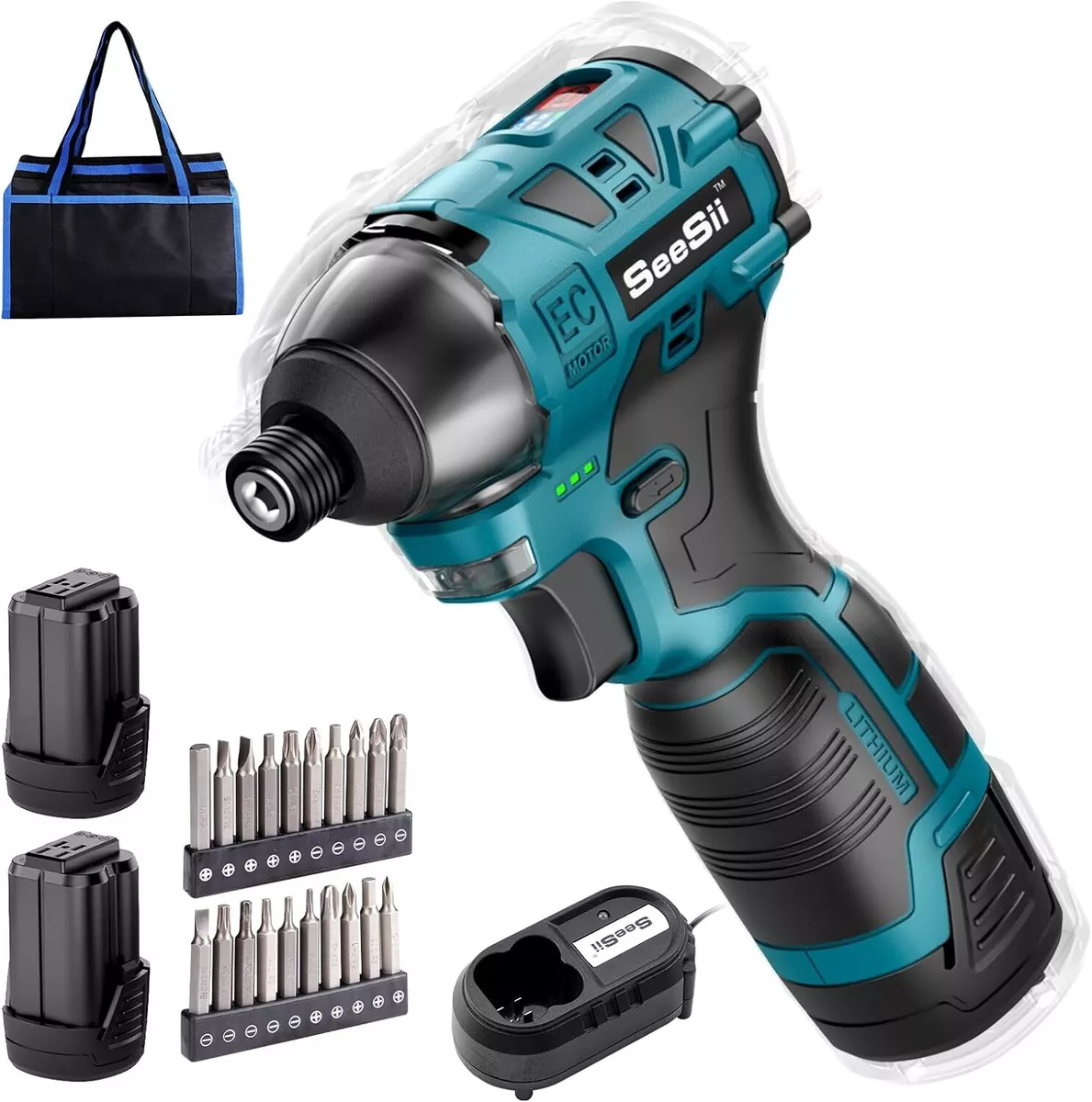 Seesii 16V Cordless Impact Driver Set Max Torque 1240 In-lbs Power