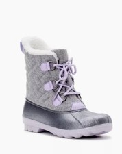 Wonder Nation Big Girls Quilted Lace Up Winter Boots, Grey/Purple, Size 1