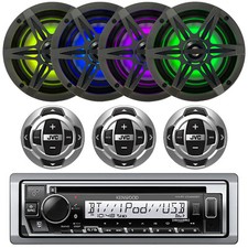 Marine CD Radio, 3x Remote, 4x 6.5" LED Speaker, 4x Charcoal  4x Chrome Grilles