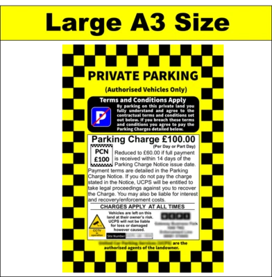 No Parking Sign / Private Parking Enforcement PCN Signs Large A3 Size Fine