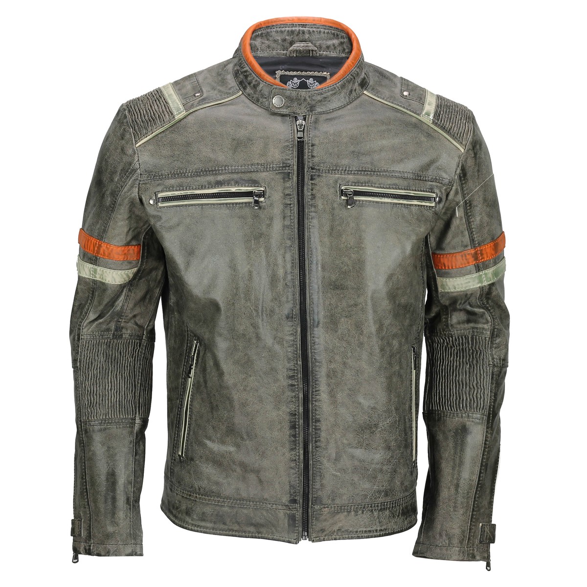 Men's Real Leather Biker Jacket Vintage Grey Distressed