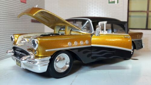 Buick Century 1955 Black Gold Custom Hot Rod 1:26 1:24 Scale Diecast Model Car - Afbeelding 1 van 5