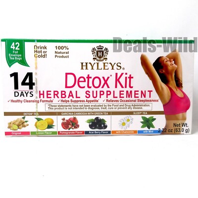 HYLEYS 14 Day Detox Kit Tea (Detox & Sleep) Drink Hot or Cold 6 Flavors 42 Bags