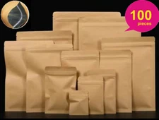 50x Resealable Zip Lock Kraft Paper Bags Flat Foil Heat Seal Food Pouch Packing