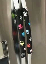 Refrigerator Oven Door Padded Appliance Handle Cover Paw Prints Colored Set of 2