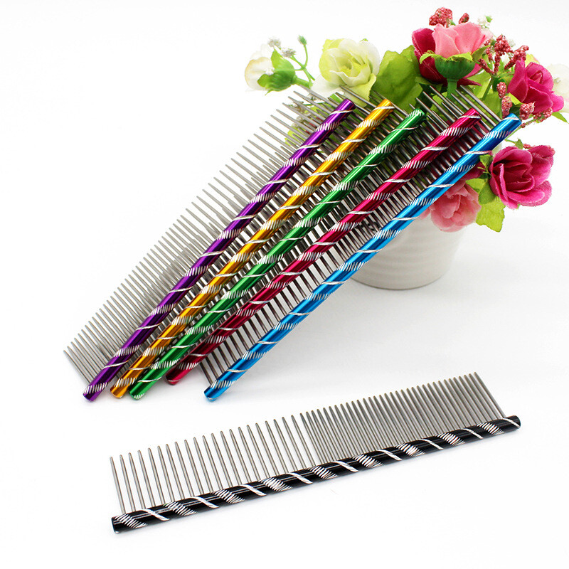 Pet Dog Cat Double Row Teeth Hair Grooming Comb Metal Brush Fur Rake