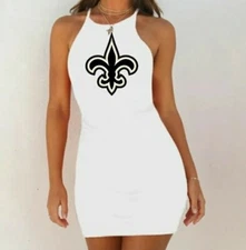 New Orleans Saints Women's Fleur De Lis White Sleeveless Cocktail Party Dress