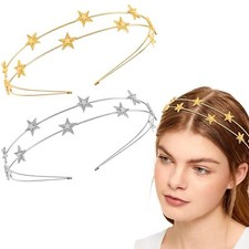 Aswewamt 2 Pcs Alloy Five-pointed Star Headbands Rhinestone Gold,Silver