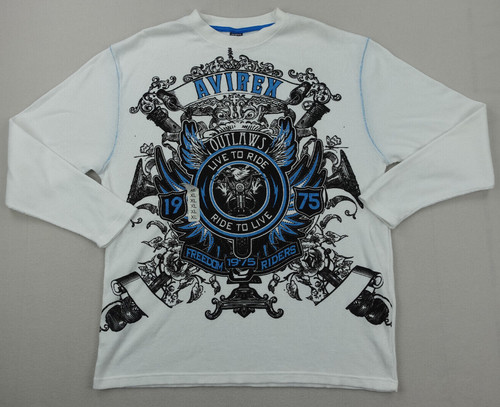 Avirex Shirt Mens Extra Large White Thermal Y2K Affliction JNCO Long Sleeve