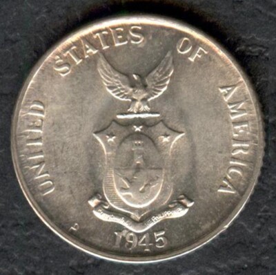 1945 US Administration Philippines 20 CENTAVOS Commonwealth Silver Coin BU
