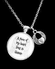 Memorial Necklace A Piece Of My Heart Lives In Heaven Angel Wing Jewelry
