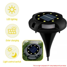 8 LED Solar Lights Ground Floor Decking Patio Outdoor Garden Path Disk Lamp US