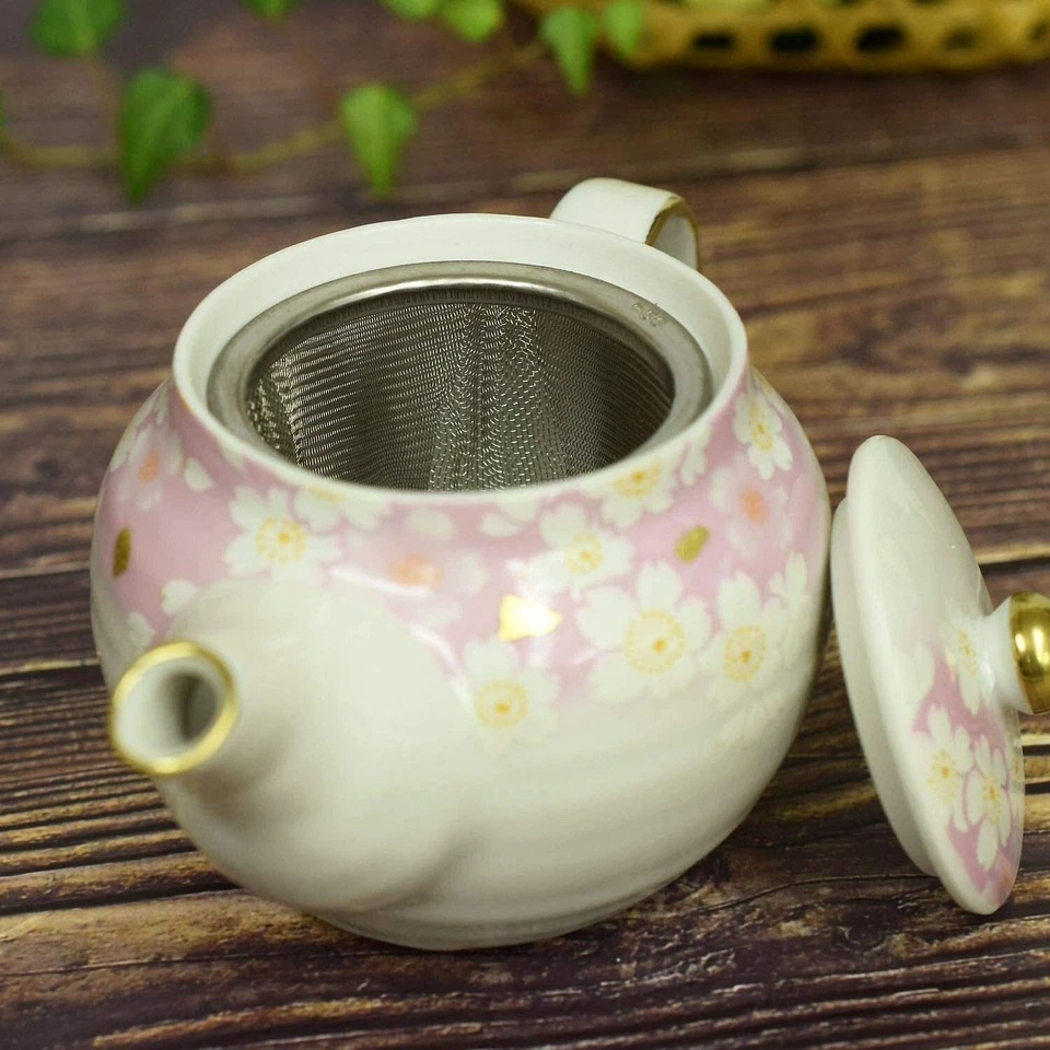 Tetera japonesa Kutani Yaki Ware Sakura hoja de oro con colador de té 4771 Foto 4 de 4