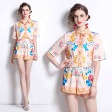 Tailleur completo set donna pantaloni corti camicia rosa cipria GIPSY 3584