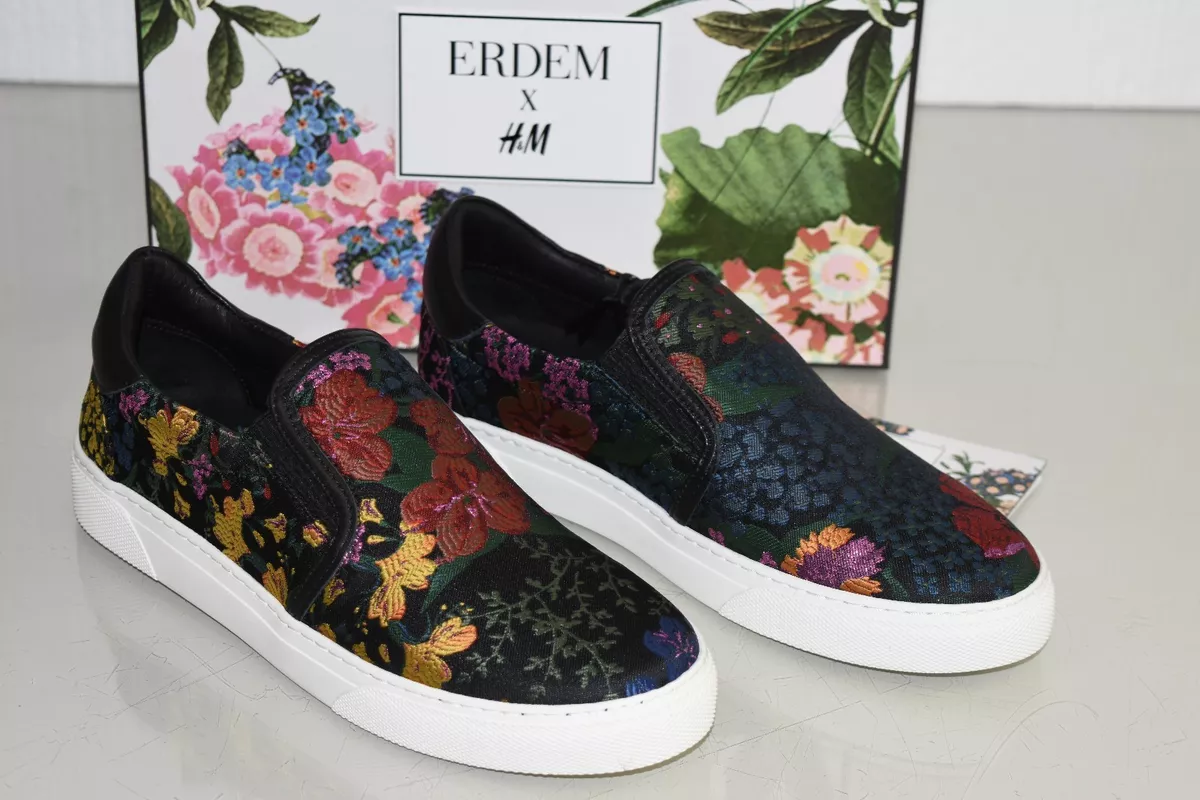 NEW ERDEM x H&amp;M Floral Slip On Black Navy Jacquard Shoes Sneakers 8 SHIP | eBay