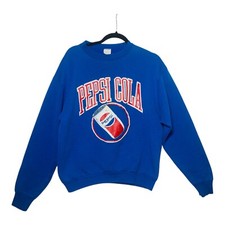 Vtg 80s Pepsi Cola Can Sweatshirt Blue Soft Pop Drink Big Logo Spell Out XL READ