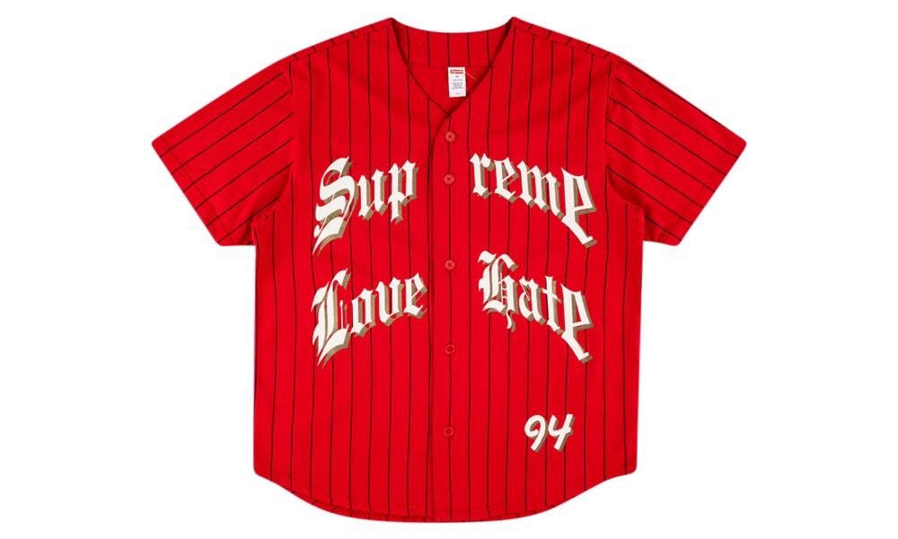 New 2019 SUPREME LOVE HATE BASEBALL JERSEY RED FW19 Size S New 2019 SUPREME LOVE HATE BASEBALL JERSEY RED FW19 Size S