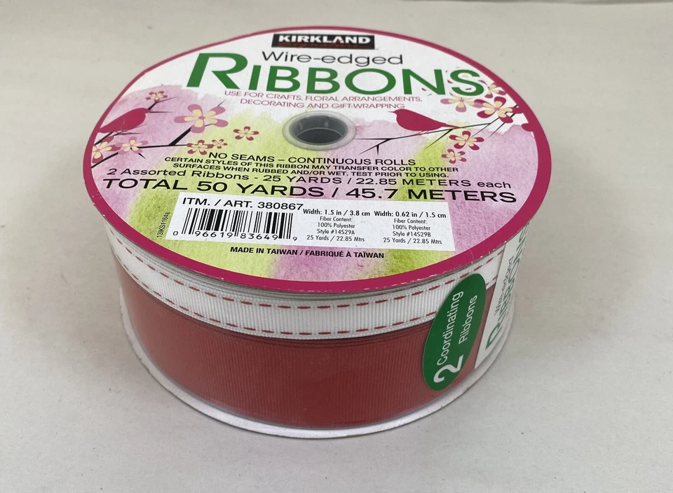(5) KIRKLAND WIRE EDGED RIBBON POLK-A-DOT, BALLOONS, SOLIDS 50 YDS x1.5" PER - Image 2 of 4