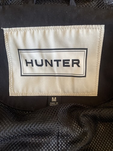 HUNTER Classic Black Rain Cotton Smock Jacket Zip Snap Hooded Water Resistant M - Picture 16 of 18