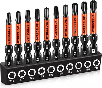 Impact Torx Bit Set T15 T20 T25 T30 T40, 10-Pack 2 Inch S2 Steel Magnetic Power