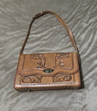 vintage hand-tooled leather shoulder bag 12x7in  See Details 